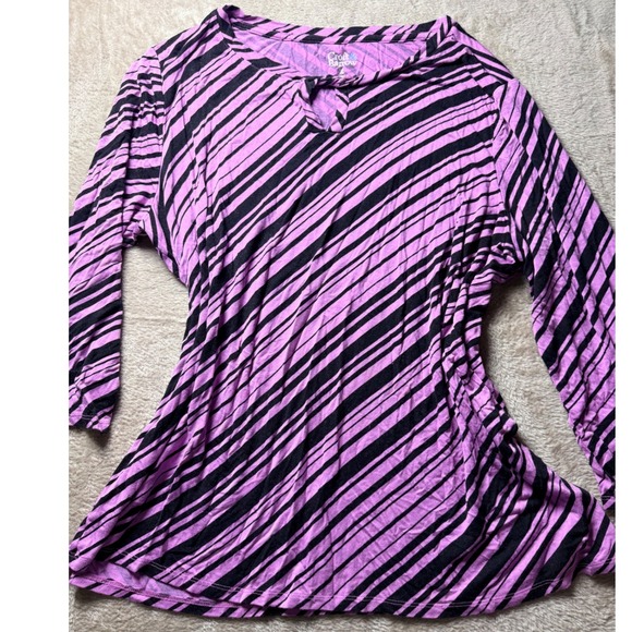 croft & barrow Tops - Croft & Barrow Purple Black Diagonal Stripe Keyhole‎ Long Sleeve Top XXL y2K